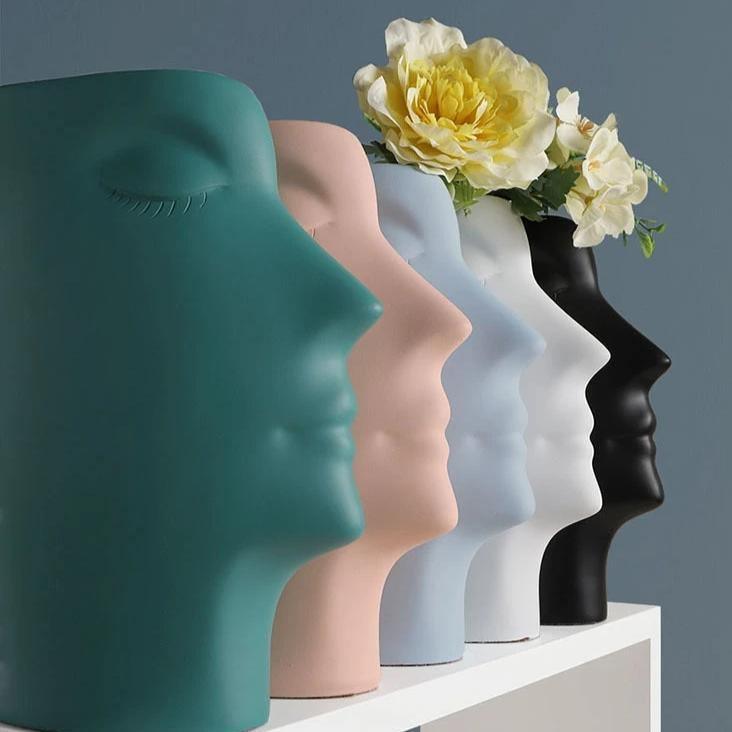 BreezeForm Keramikvase mit Gesichtsmotiv | Kunstvolle Wohnaccessoires | Elegante Deko-Vase für Ihr Zuhause
