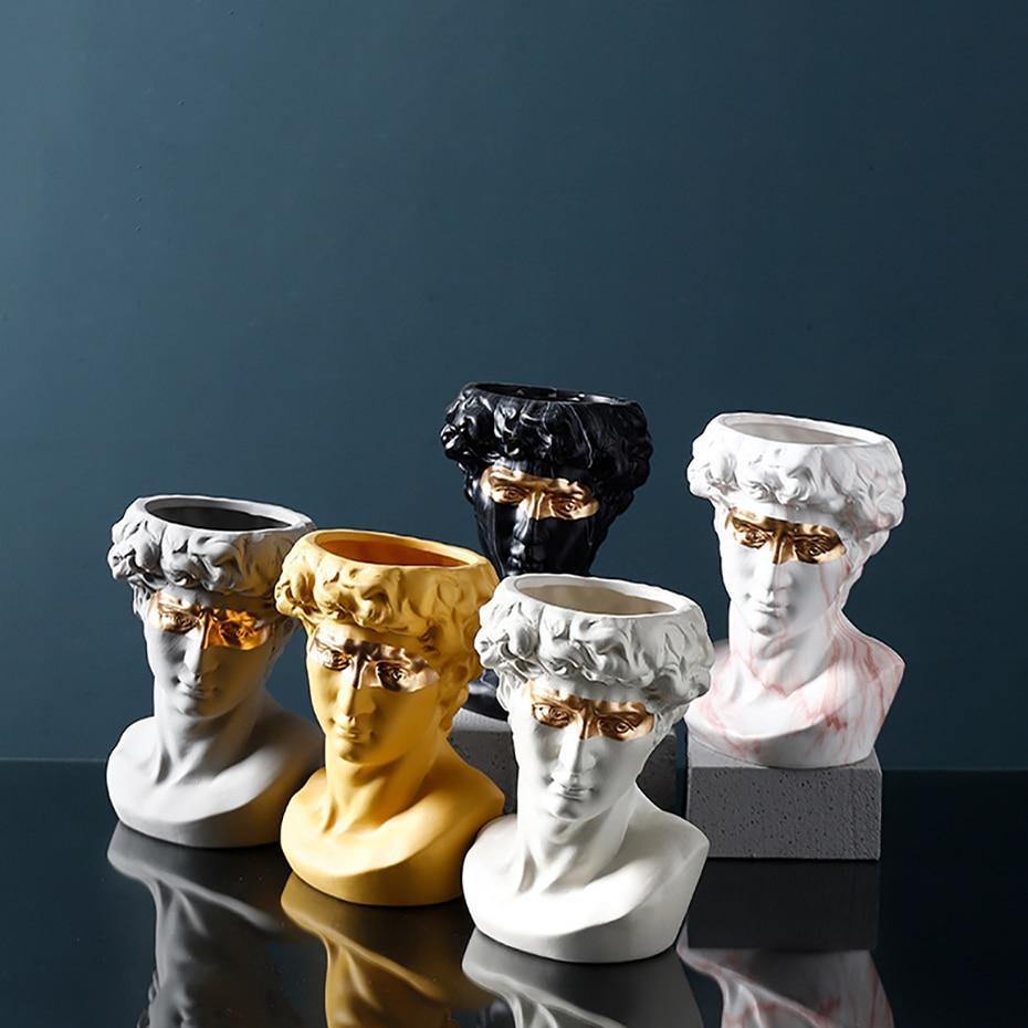 ArtéPlanter Keramik David Kopf Pflanztopf | Klassische Skulptur | Dekorative Vase | Stilvolle Wohnakzente