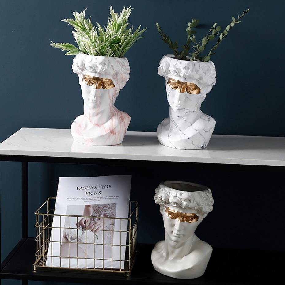 ArtéPlanter Keramik David Kopf Pflanztopf | Klassische Skulptur | Dekorative Vase | Stilvolle Wohnakzente