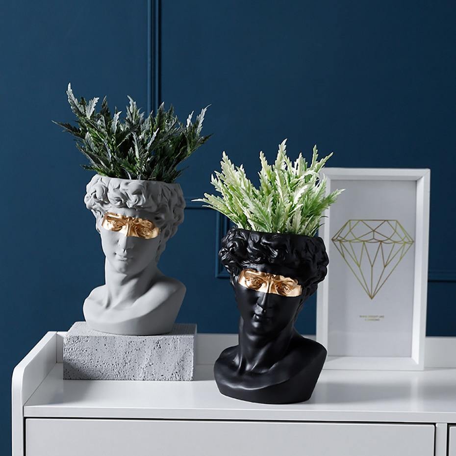 ArtéPlanter Keramik David Kopf Pflanztopf | Klassische Skulptur | Dekorative Vase | Stilvolle Wohnakzente