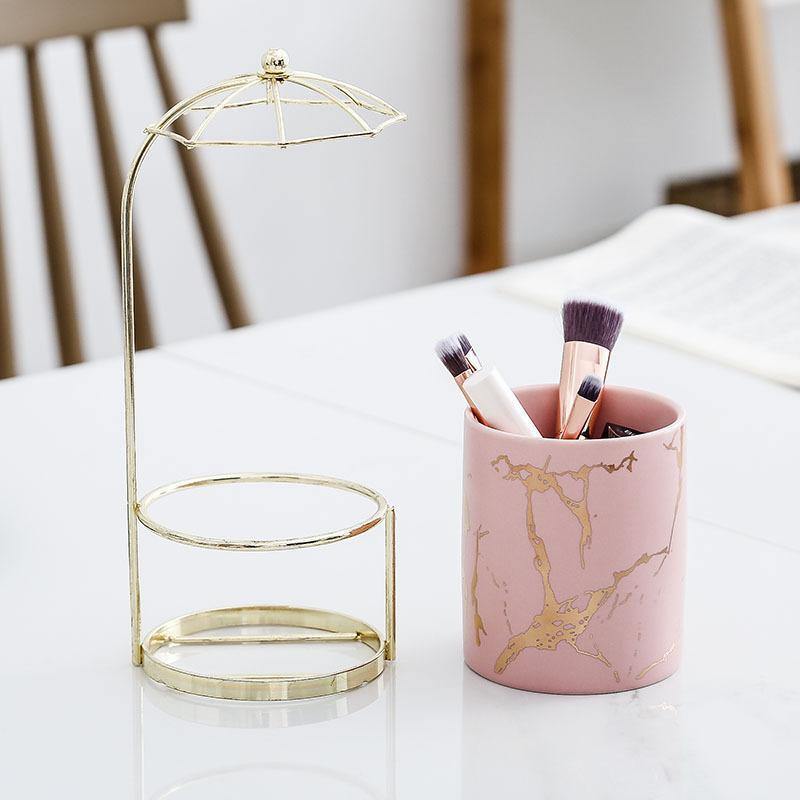 LustraGold Ceramic Swirl Planter mit Goldständer | Eleganter Keramiktopf | Stilvolle Pflanzenhalterung für Zuhause