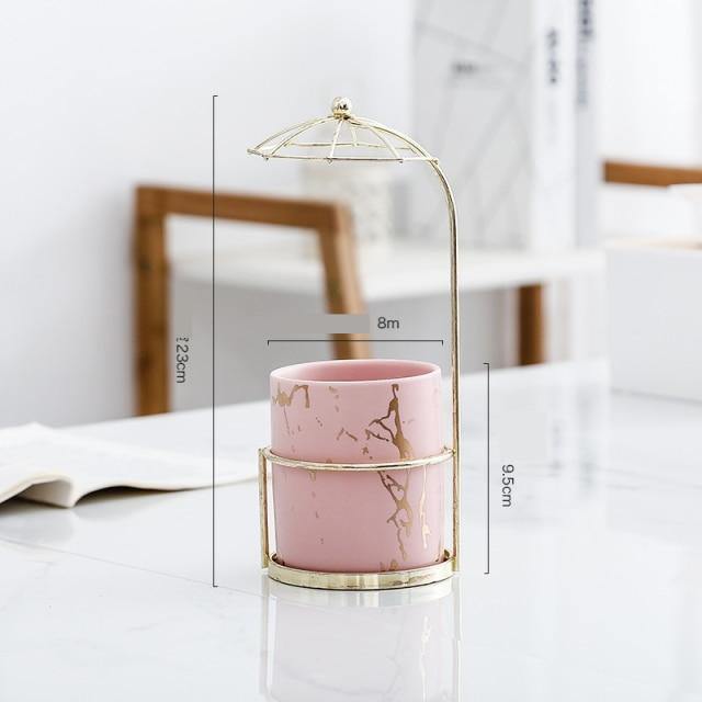 LustraGold Ceramic Swirl Planter mit Goldständer | Eleganter Keramiktopf | Stilvolle Pflanzenhalterung für Zuhause