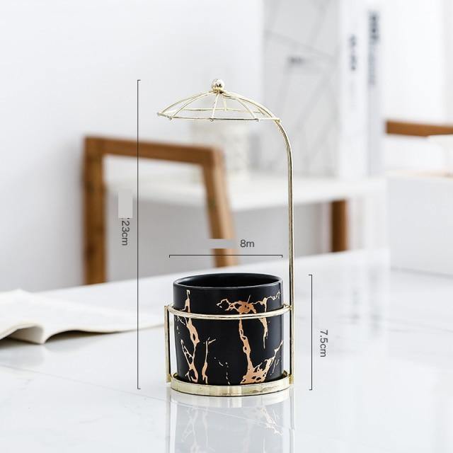 LustraGold Ceramic Swirl Planter mit Goldständer | Eleganter Keramiktopf | Stilvolle Pflanzenhalterung für Zuhause