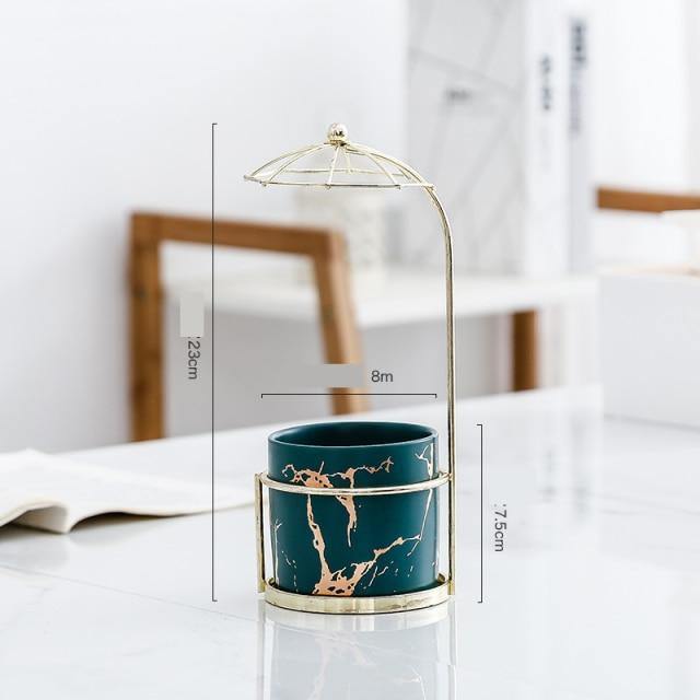 LustraGold Ceramic Swirl Planter mit Goldständer | Eleganter Keramiktopf | Stilvolle Pflanzenhalterung für Zuhause