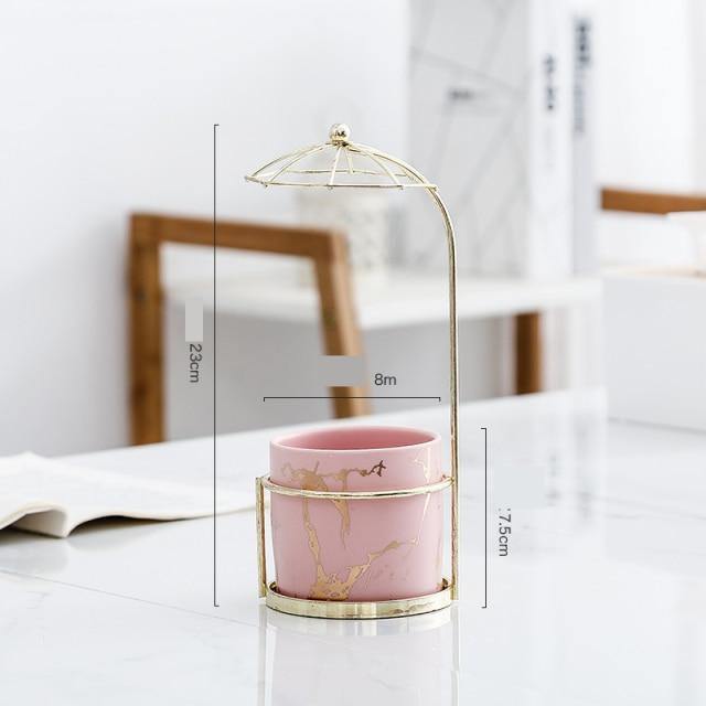 LustraGold Ceramic Swirl Planter mit Goldständer | Eleganter Keramiktopf | Stilvolle Pflanzenhalterung für Zuhause