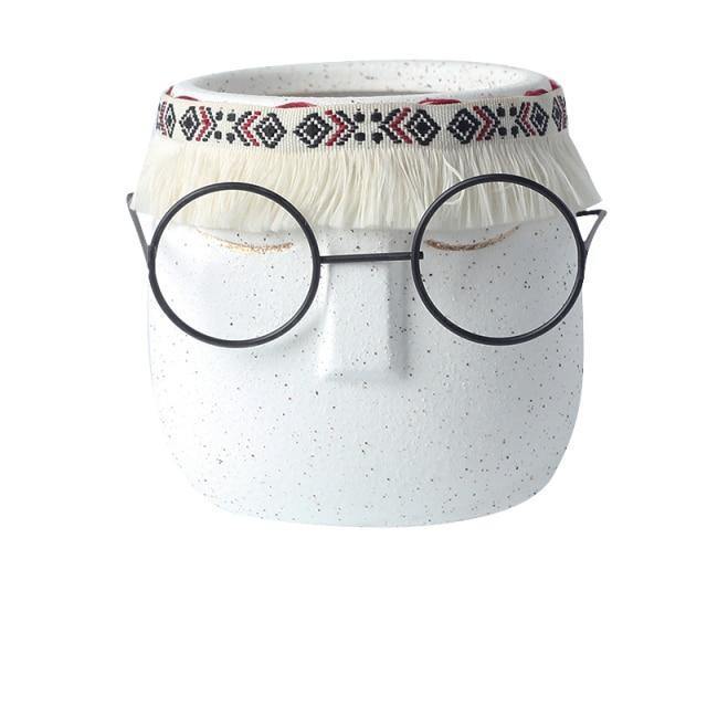 FaceArt Keramik Blumentopf mit Brille & Stirnband | Modernes Design | Dekorative Pflanzenvase