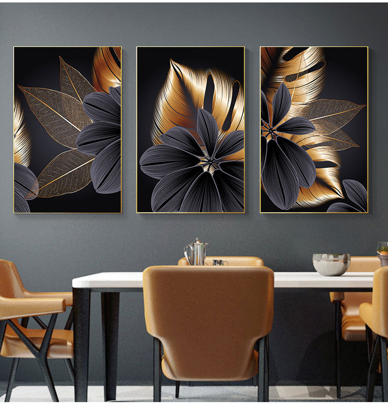 AureliaLeaf Golden Canvas Poster | Natur-Inspirierte Wandkunst | Elegantes Blattdesign | Dekor für Zuhause