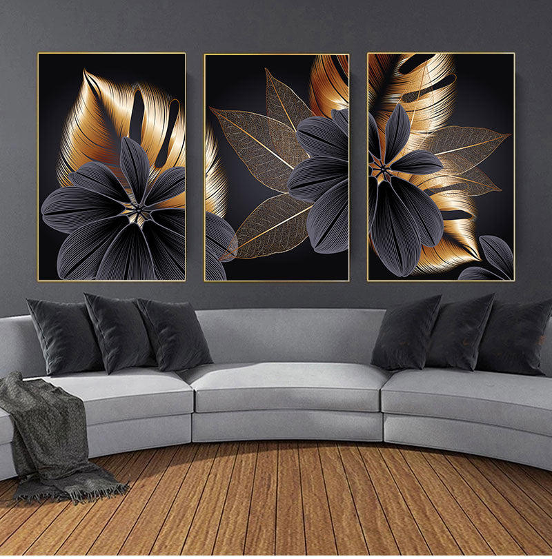 AureliaLeaf Golden Canvas Poster | Natur-Inspirierte Wandkunst | Elegantes Blattdesign | Dekor für Zuhause