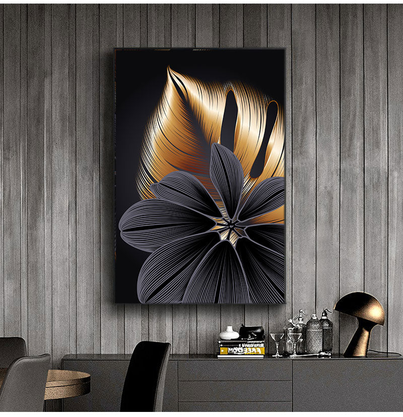 AureliaLeaf Golden Canvas Poster | Natur-Inspirierte Wandkunst | Elegantes Blattdesign | Dekor für Zuhause