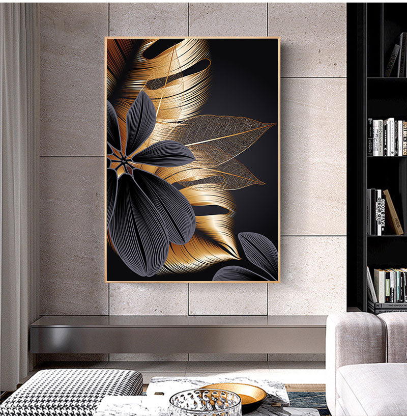 AureliaLeaf Golden Canvas Poster | Natur-Inspirierte Wandkunst | Elegantes Blattdesign | Dekor für Zuhause
