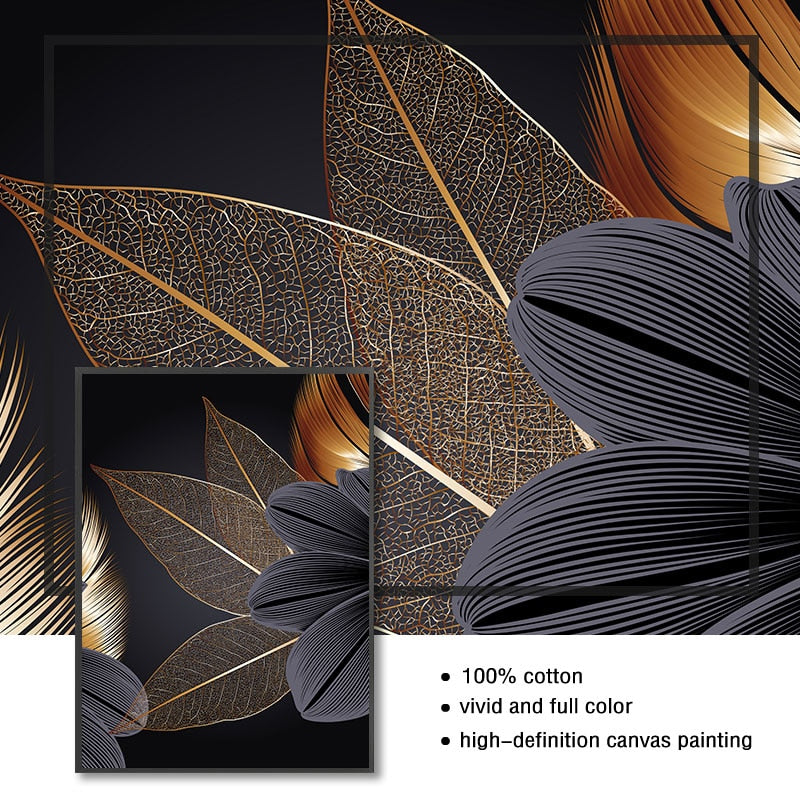 AureliaLeaf Golden Canvas Poster | Natur-Inspirierte Wandkunst | Elegantes Blattdesign | Dekor für Zuhause