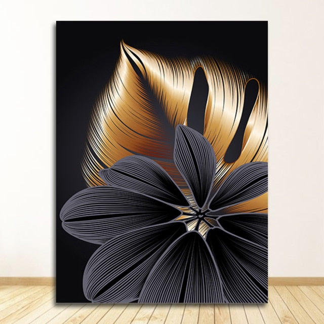 AureliaLeaf Golden Canvas Poster | Natur-Inspirierte Wandkunst | Elegantes Blattdesign | Dekor für Zuhause