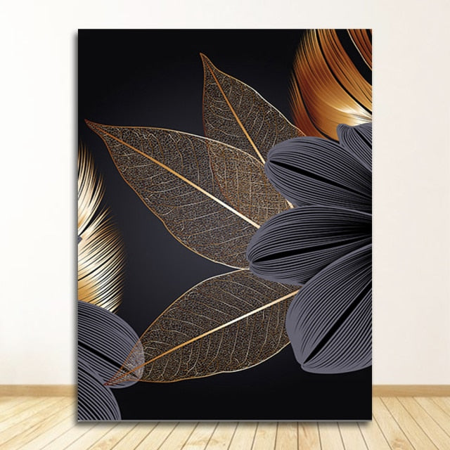 AureliaLeaf Golden Canvas Poster | Natur-Inspirierte Wandkunst | Elegantes Blattdesign | Dekor für Zuhause