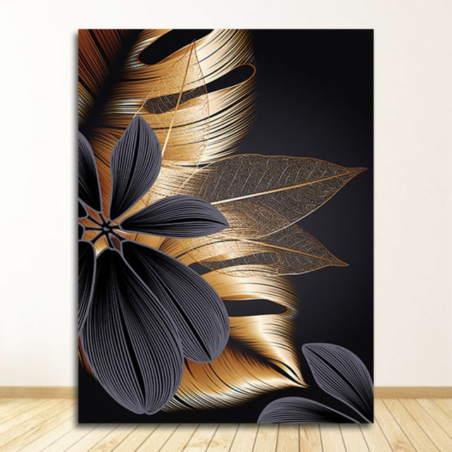 AureliaLeaf Golden Canvas Poster | Natur-Inspirierte Wandkunst | Elegantes Blattdesign | Dekor für Zuhause
