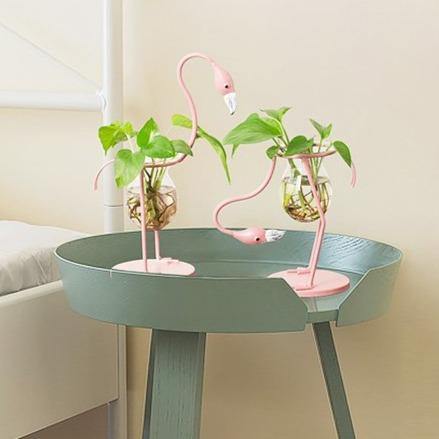 FlamigoBloom Tropische Deko-Vase | Zimmerpflanzengefäß | Stilvolle Glasvase mit Flamingo-Design