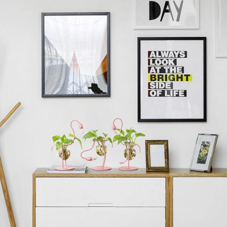 FlamigoBloom Tropische Deko-Vase | Zimmerpflanzengefäß | Stilvolle Glasvase mit Flamingo-Design