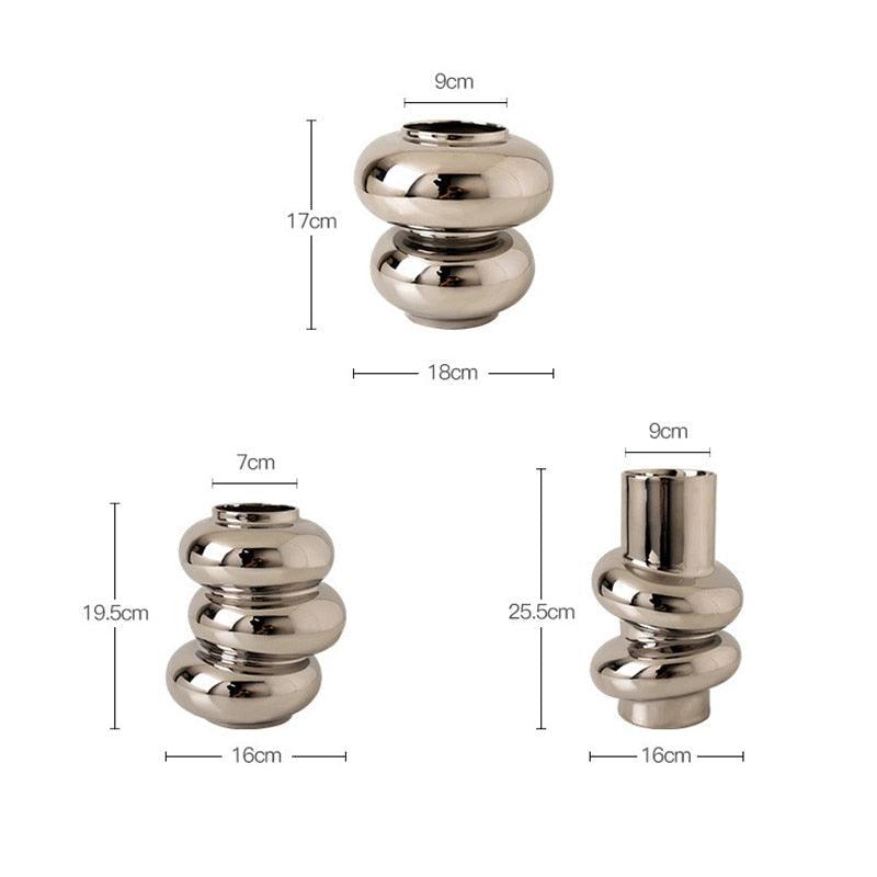 Vasaro Tanz Ring Keramik Vasen | Modernes Design | Dekoration für Wohnzimmer & Büro | In Silber & Weiß