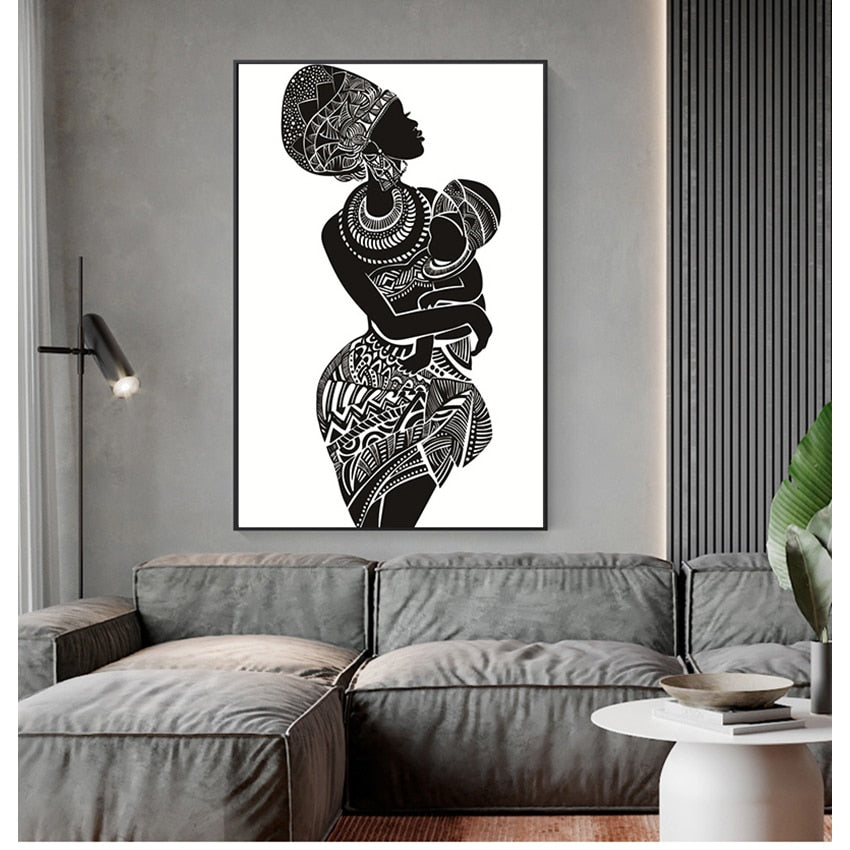 EthniArt Motherly Bond Leinwanddruck | Afrikanische Mutter-Kind Kunst | Elegante Wanddekoration