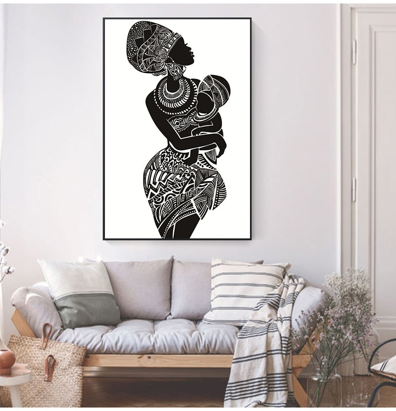 EthniArt Motherly Bond Leinwanddruck | Afrikanische Mutter-Kind Kunst | Elegante Wanddekoration