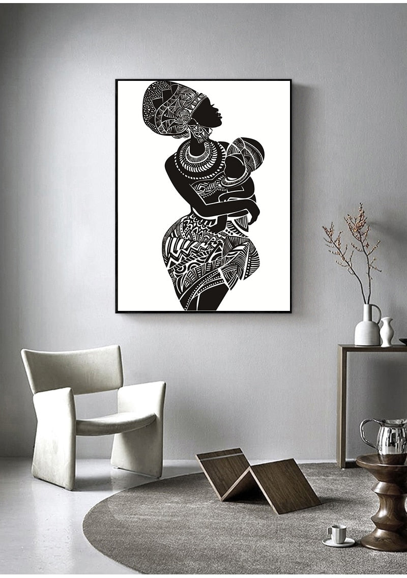 EthniArt Motherly Bond Leinwanddruck | Afrikanische Mutter-Kind Kunst | Elegante Wanddekoration