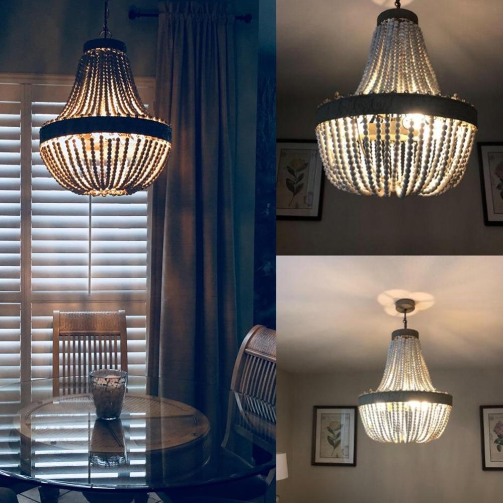 BeadLustre Vintage Kronleuchter aus Holzperlen | Runde Pendelleuchte | Eleganz für Zuhause