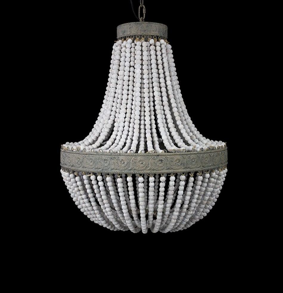 BeadLustre Vintage Kronleuchter aus Holzperlen | Runde Pendelleuchte | Eleganz für Zuhause