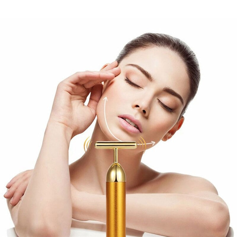 GlowBar 24K Gold Gesichtsroller | T-Massagegerät | Hautstraffung & Anti-Aging