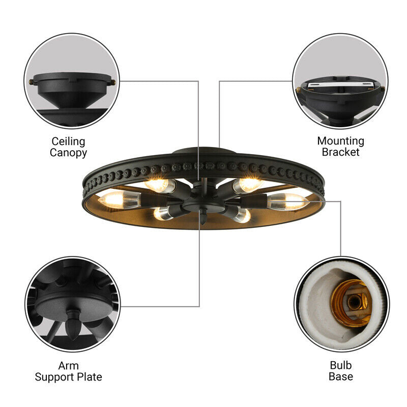 IronWheel Deckenleuchte | Industrielles Design mit 6 Leuchten | Flush-Mount Lampe | Schwarz & Rostfarben