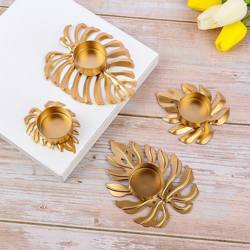 LumiLeaf Monstera Kerzenhalter aus Eisen | Gold & Grün | Tropisches Design | Wohn- und Tischdeko
