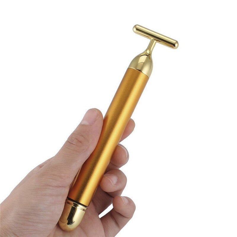 GlowBar 24K Gold Gesichtsroller | T-Massagegerät | Hautstraffung & Anti-Aging