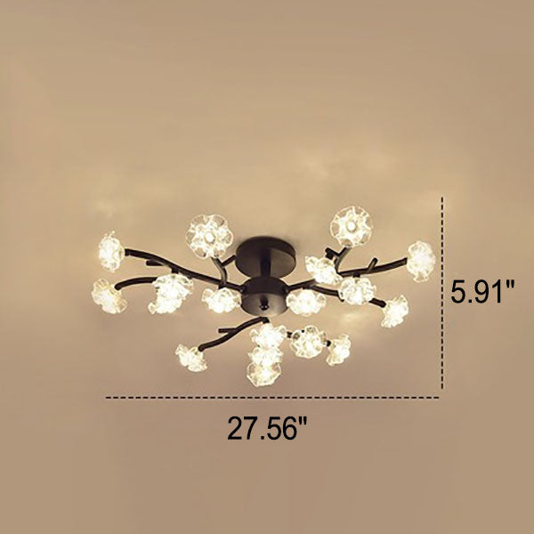 Blossura LED Deckenleuchte | Kreatives Zweigdesign mit Pflaumenblüten | 18/24/30 Lichter | Semi-Flush