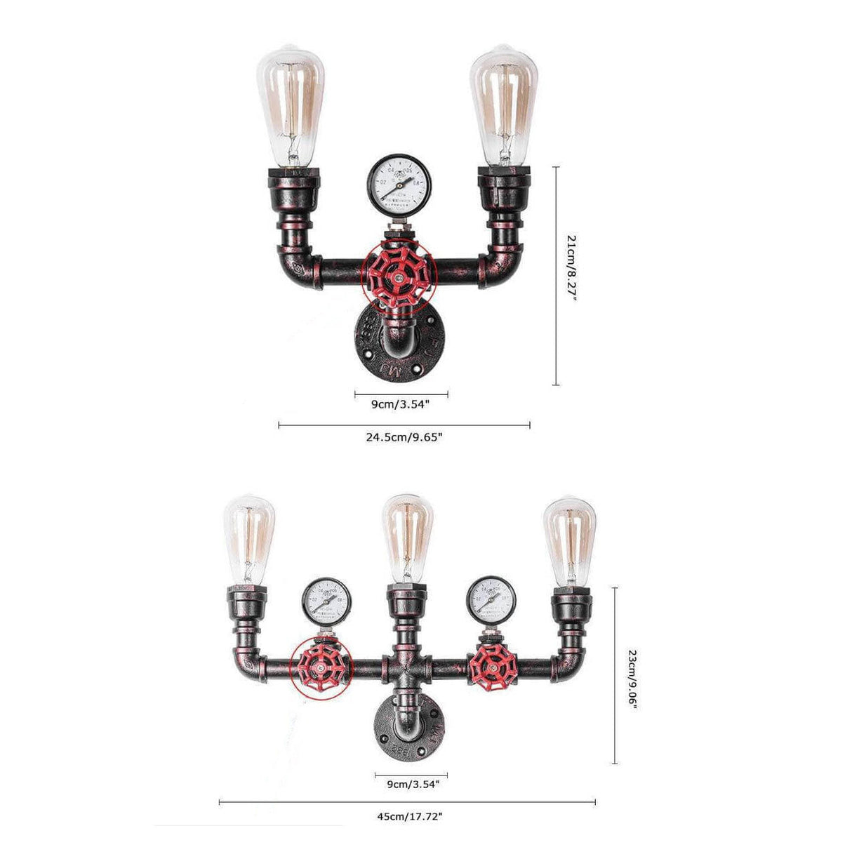 PipeLume Industrielle Wandleuchte | Retro Metallrohr-Design | 2/3-flammige Wandlampe | Vintage Deko