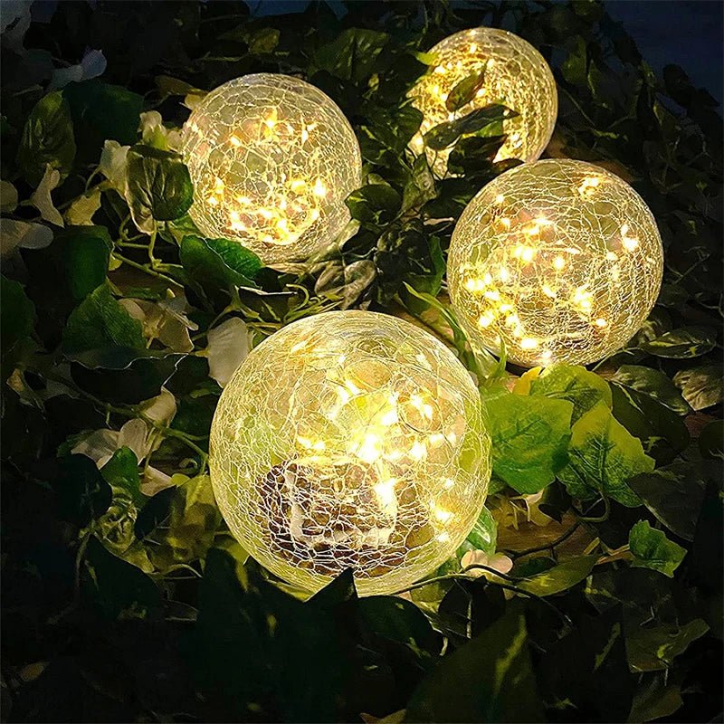 EcoSphere Solar Glasleuchte | Außenbeleuchtung Wasserdicht | Rissglas-Dekokugel für Garten & Terrasse