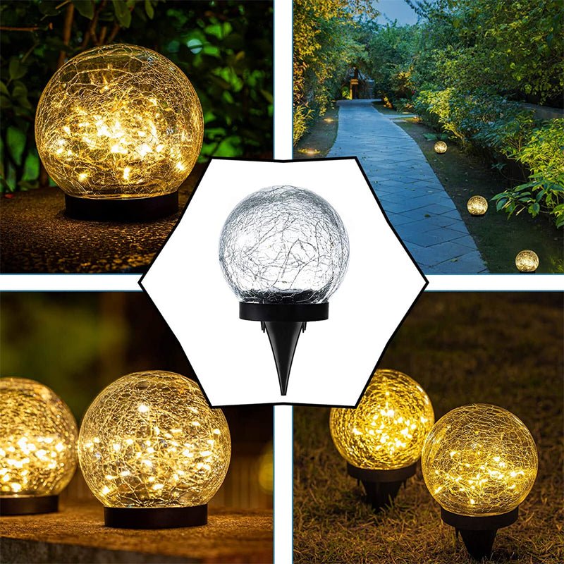EcoSphere Solar Glasleuchte | Außenbeleuchtung Wasserdicht | Rissglas-Dekokugel für Garten & Terrasse