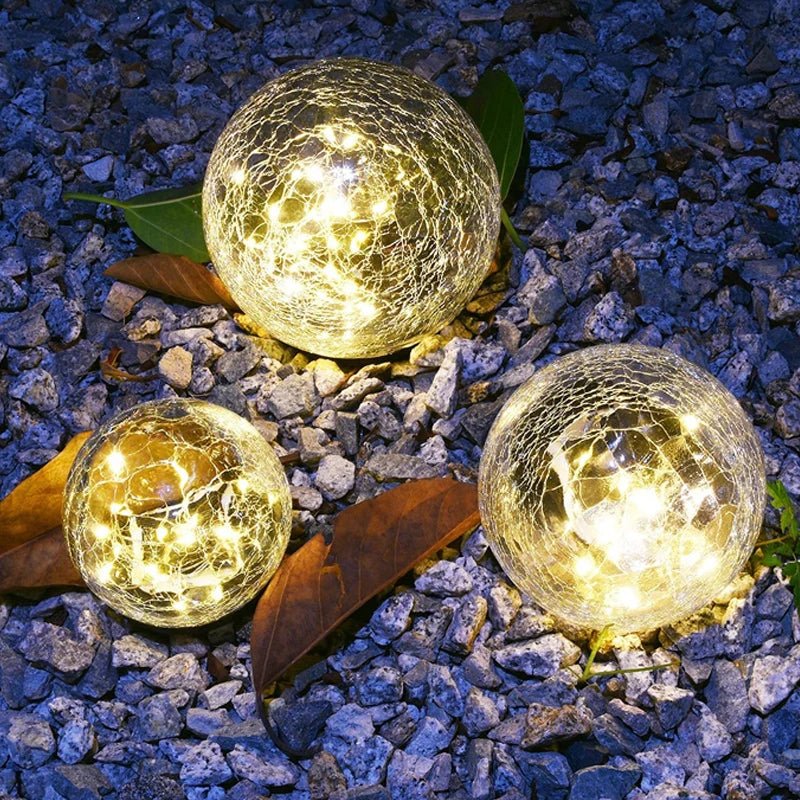 EcoSphere Solar Glasleuchte | Außenbeleuchtung Wasserdicht | Rissglas-Dekokugel für Garten & Terrasse