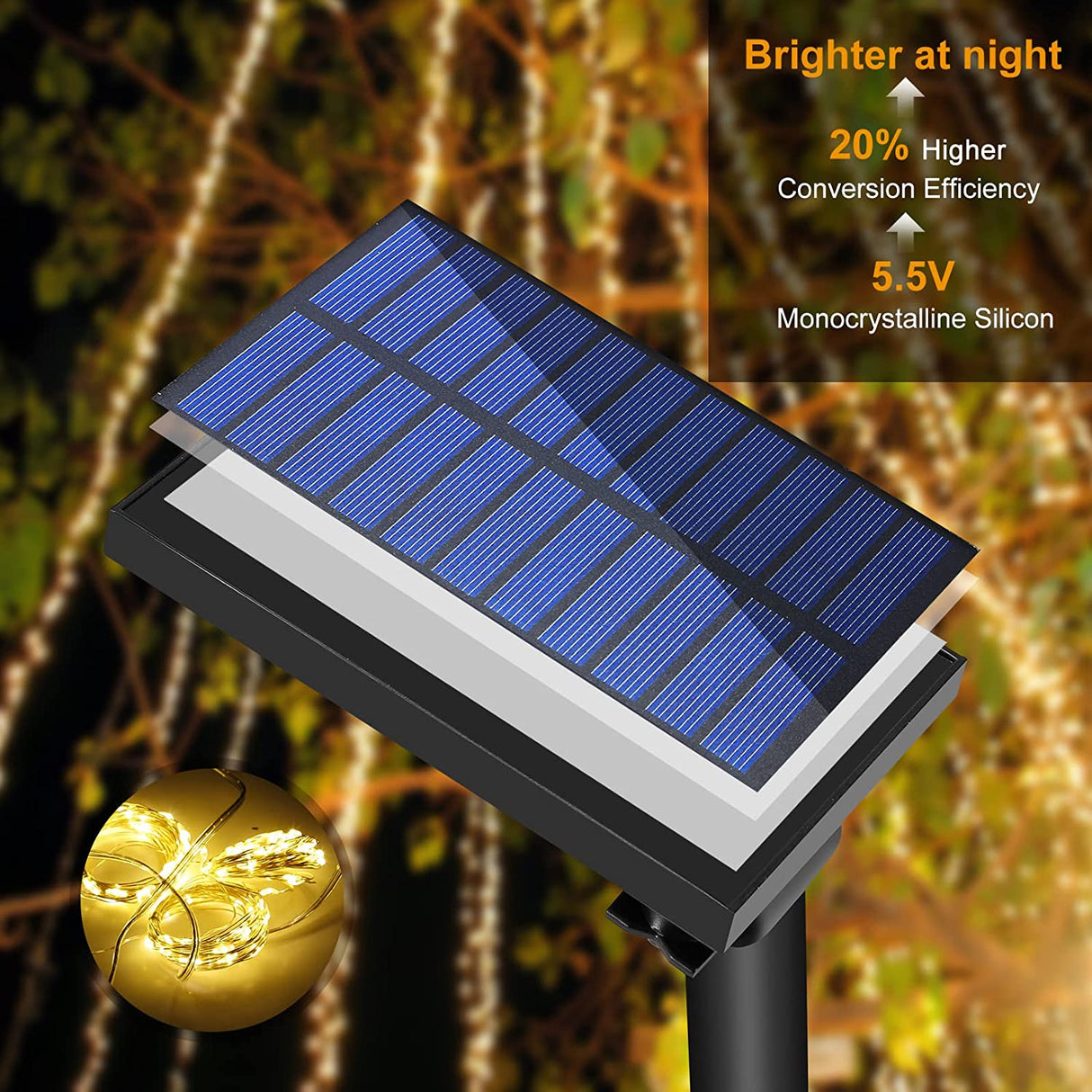 GlitterBeam Solar LED Vorhanglichter | Außen Wasserdicht | Lichterkette für Garten & Terrasse | Deko für Hochzeit & Party