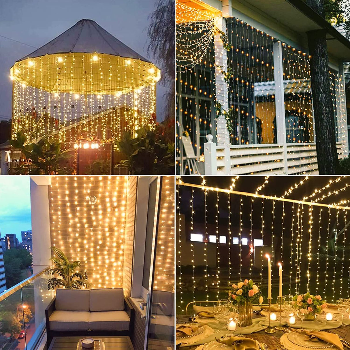 GlitterBeam Solar LED Vorhanglichter | Außen Wasserdicht | Lichterkette für Garten & Terrasse | Deko für Hochzeit & Party