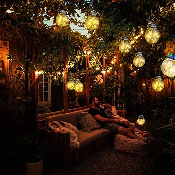 SunAura Solar Glaslaterne | LED Kugellampe mit Hanfseil | Wasserdichte Hängelampe für Garten & Terrasse