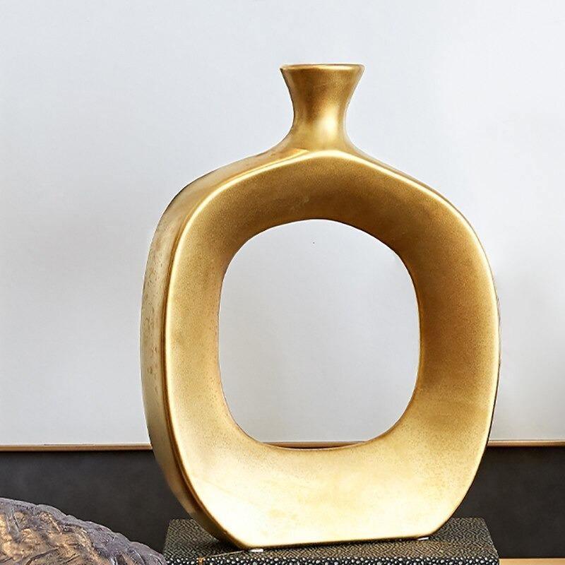 HollowGold Keramik-Vasen | Elegantes Design | Goldene Deko-Vase | Modernes Wohnaccessoire