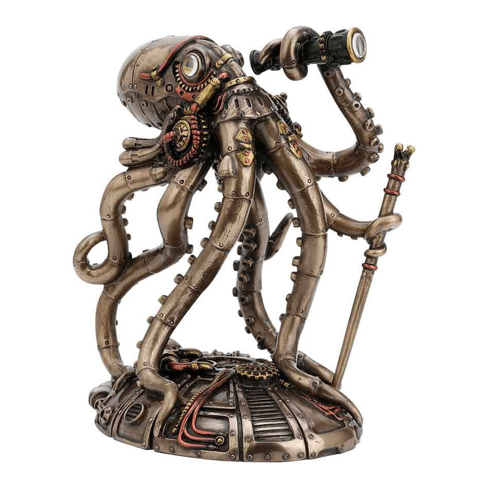 Kraken Explorer Steampunk Oktopus Statue | Retro-Futuristische Dekofigur | Abenteurer Look | Dekoration für Zuhause