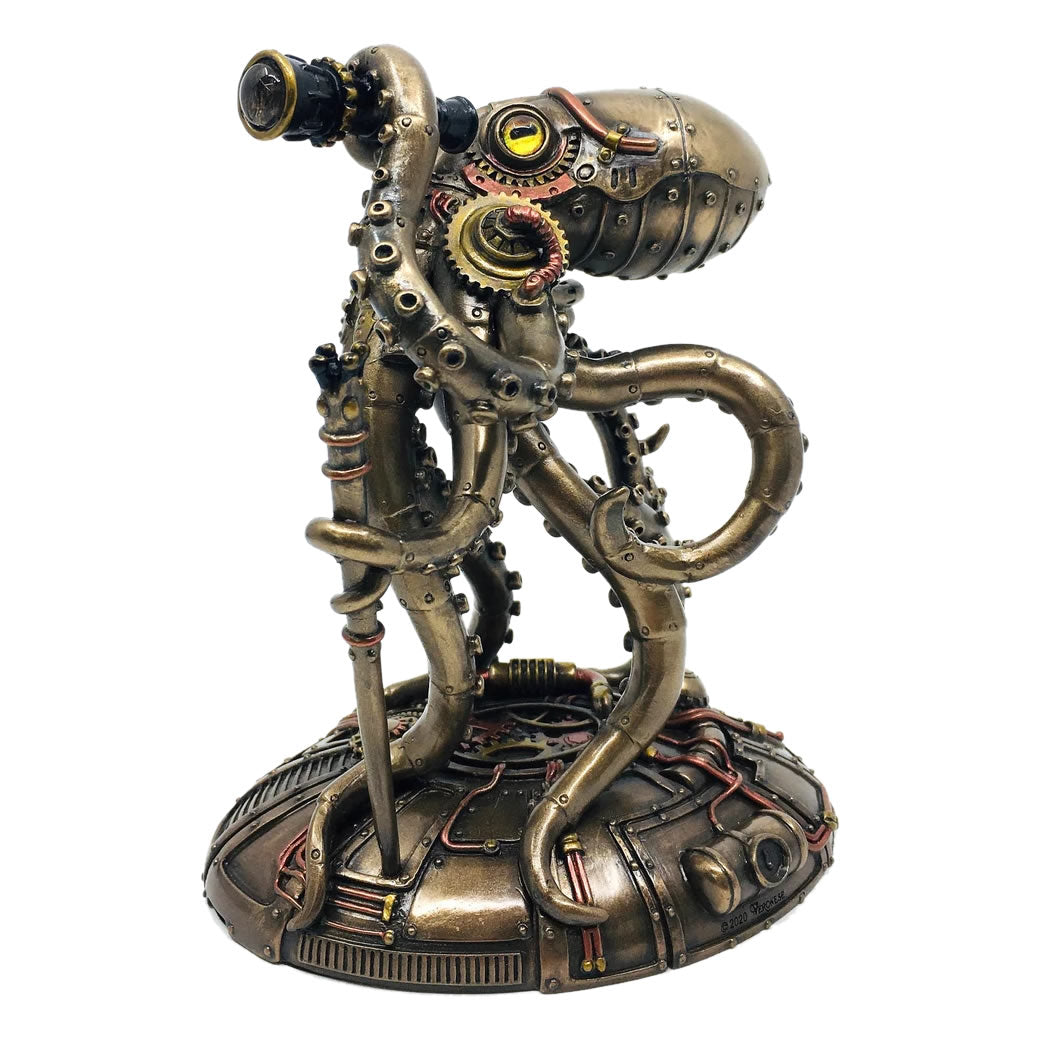 Kraken Explorer Steampunk Oktopus Statue | Retro-Futuristische Dekofigur | Abenteurer Look | Dekoration für Zuhause