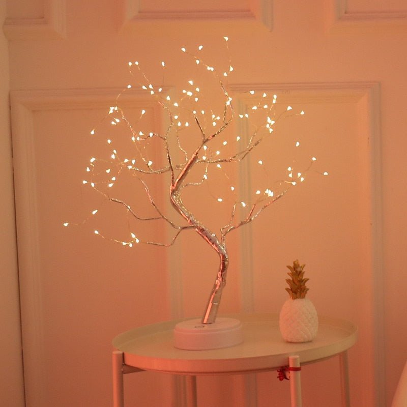 FairyTree LED Baumlichter Lampe | Dekoratives Stimmungslicht | Kupferdraht & Fairy Lights | Kabellose Tischlampe für Zuhause