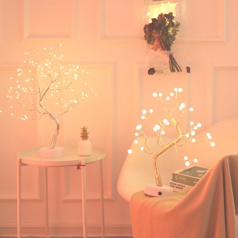 FairyTree LED Baumlichter Lampe | Dekoratives Stimmungslicht | Kupferdraht & Fairy Lights | Kabellose Tischlampe für Zuhause