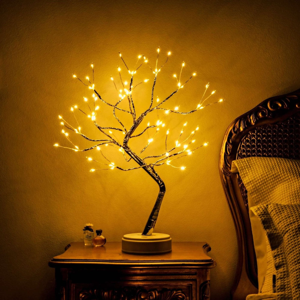 FairyTree LED Baumlichter Lampe | Dekoratives Stimmungslicht | Kupferdraht & Fairy Lights | Kabellose Tischlampe für Zuhause