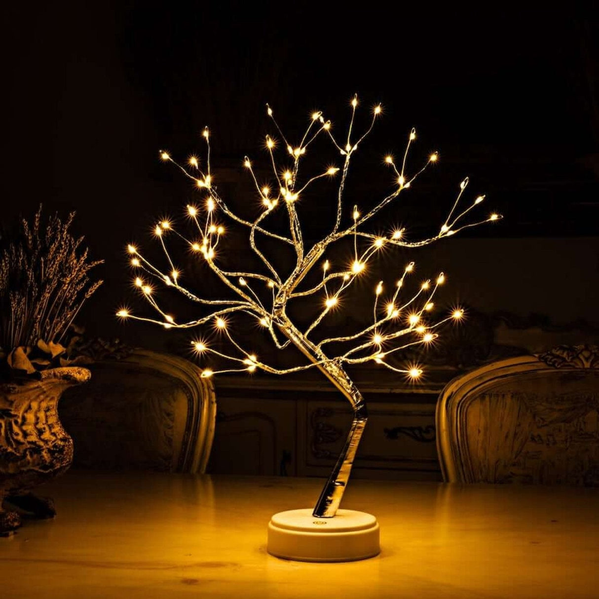 FairyTree LED Baumlichter Lampe | Dekoratives Stimmungslicht | Kupferdraht & Fairy Lights | Kabellose Tischlampe für Zuhause