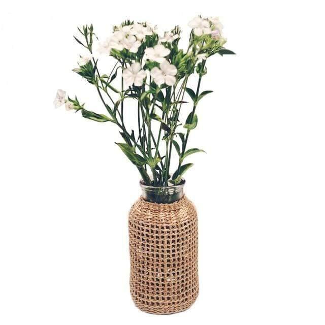 StrawLite Design Vase mit Strohelementen | Handgefertigt | Deko für Wohnzimmer & Esszimmer | In 2 Größen erhältlich