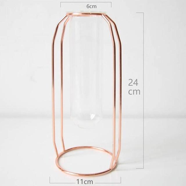 FloraFloat Eisen-Glas-Geometrische Vase | Schwebe-Design für Pflanzenvermehrung & Dekoration | In Gold & Rosébraun | Verschiedene Größen