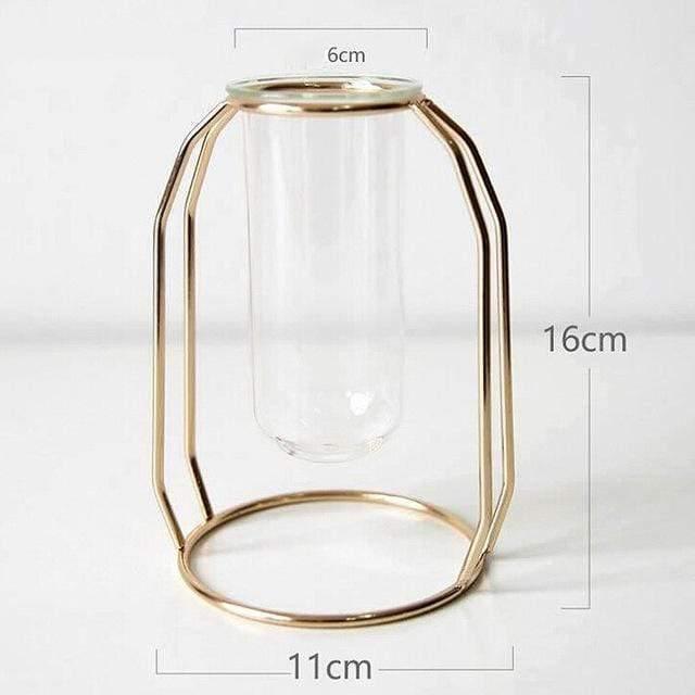 FloraFloat Eisen-Glas-Geometrische Vase | Schwebe-Design für Pflanzenvermehrung & Dekoration | In Gold & Rosébraun | Verschiedene Größen