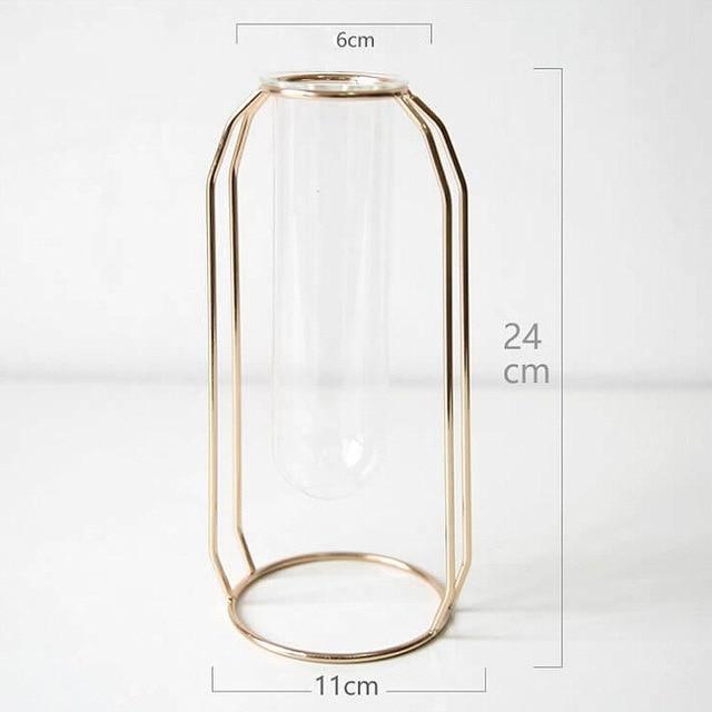 FloraFloat Eisen-Glas-Geometrische Vase | Schwebe-Design für Pflanzenvermehrung & Dekoration | In Gold & Rosébraun | Verschiedene Größen