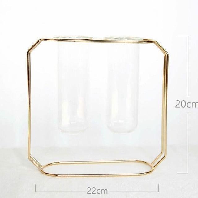 FloraFloat Eisen-Glas-Geometrische Vase | Schwebe-Design für Pflanzenvermehrung & Dekoration | In Gold & Rosébraun | Verschiedene Größen